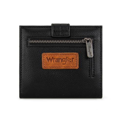 X Wrangler Kleine dünne Geldbörsen für Damen, minimalistische Faltkartenetuis und Geldorganizer mit Münzfach mit Reißverschluss, Schwarz, small, Casual von Montana West