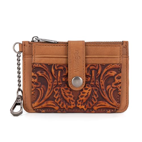 X Wrangler Kreditkartenetui für Damen, Leder-Kartenetuis und Geldorganizer mit RFID-Futter, Western-Schlüsselanhänger, Geldbörse mit Reißverschluss, Münzfach, Braun von Montana West