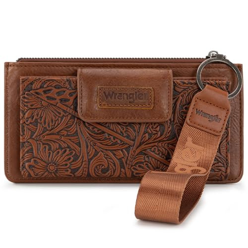 X Wrangler Western-Geldbörse für Damen, Kartenetuis und Geldorganizer, Bifold Wallet Wristlet mit Reißverschlusstasche, Braun von Montana West