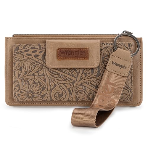 X Wrangler Western-Geldbörse für Damen, Kartenetuis und Geldorganizer, Bifold Wallet Wristlet mit Reißverschlusstasche, Khaki von Montana West