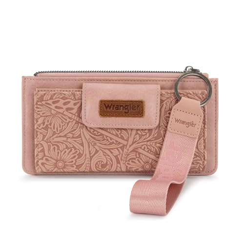 X Wrangler Western-Geldbörse für Damen, Kartenetuis und Geldorganizer, Bifold Wallet Wristlet mit Reißverschlusstasche, Pink von Montana West