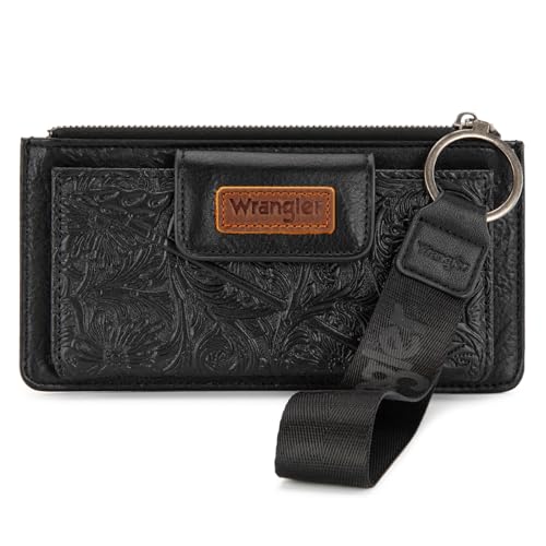 X Wrangler Western-Geldbörse für Damen, Kartenetuis und Geldorganizer, Bifold Wallet Wristlet mit Reißverschlusstasche, Schwarz von Montana West