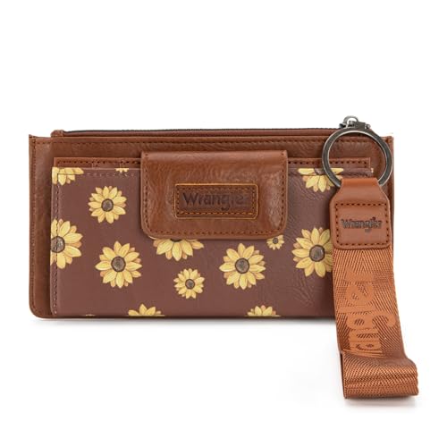 X Wrangler Western-Geldbörse für Damen, Kartenetuis und Geldorganizer, Bifold Wallet Wristlet mit Reißverschlusstasche, X Brown, Geldbörse mit Sonnenblumen-Motiv von Montana West