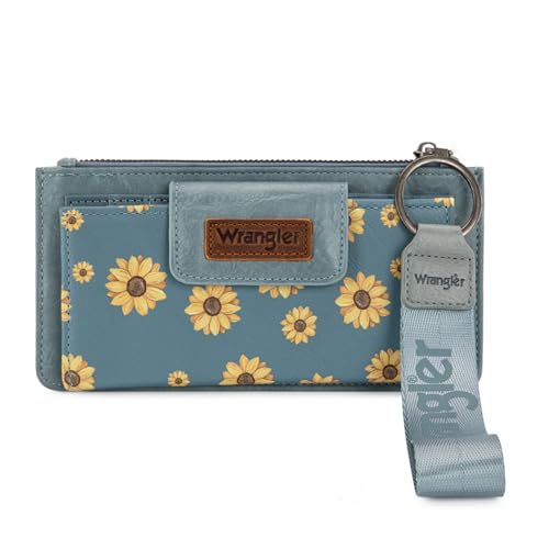 X Wrangler Western-Geldbörse für Damen, Kartenetuis und Geldorganizer, Bifold Wallet Wristlet mit Reißverschlusstasche, X Jeans, 7.8 x 0.4 x 4.4 inches, Geldbörse mit Sonnenblumen-Motiv von Montana West
