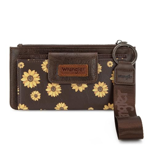 X Wrangler Western-Geldbörse für Damen, Kartenetuis und Geldorganizer, Bifold Wallet Wristlet mit Reißverschlusstasche, X Kaffee, Geldbörse mit Sonnenblumen-Motiv von Montana West