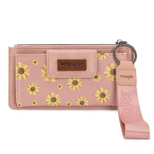 X Wrangler Western-Geldbörse für Damen, Kartenetuis und Geldorganizer, Bifold Wallet Wristlet mit Reißverschlusstasche, X Pink, Geldbörse mit Sonnenblumen-Motiv von Montana West