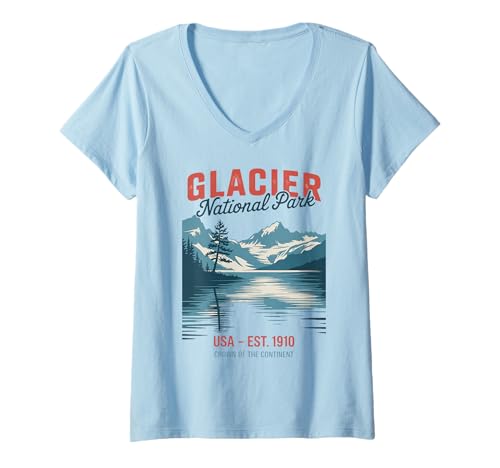 Damen Krone des Kontinents - Glacer National Park T-Shirt mit V-Ausschnitt Damen Krone des Kontinents - Glacer National Park T-Shirt mit V-Ausschnitt von Montana’s Crown of the Continent - Glacier