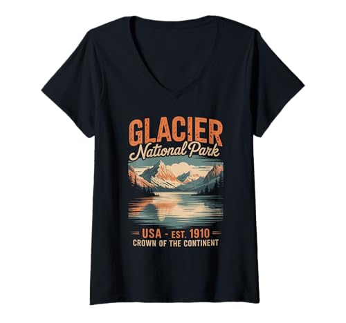 Damen USA Wilderness Glacier Park Abenteuerwanderer T-Shirt mit V-Ausschnitt Damen USA Wilderness Glacier Park Abenteuerwanderer T-Shirt mit V-Ausschnitt von Montana’s Crown of the Continent - Glacier