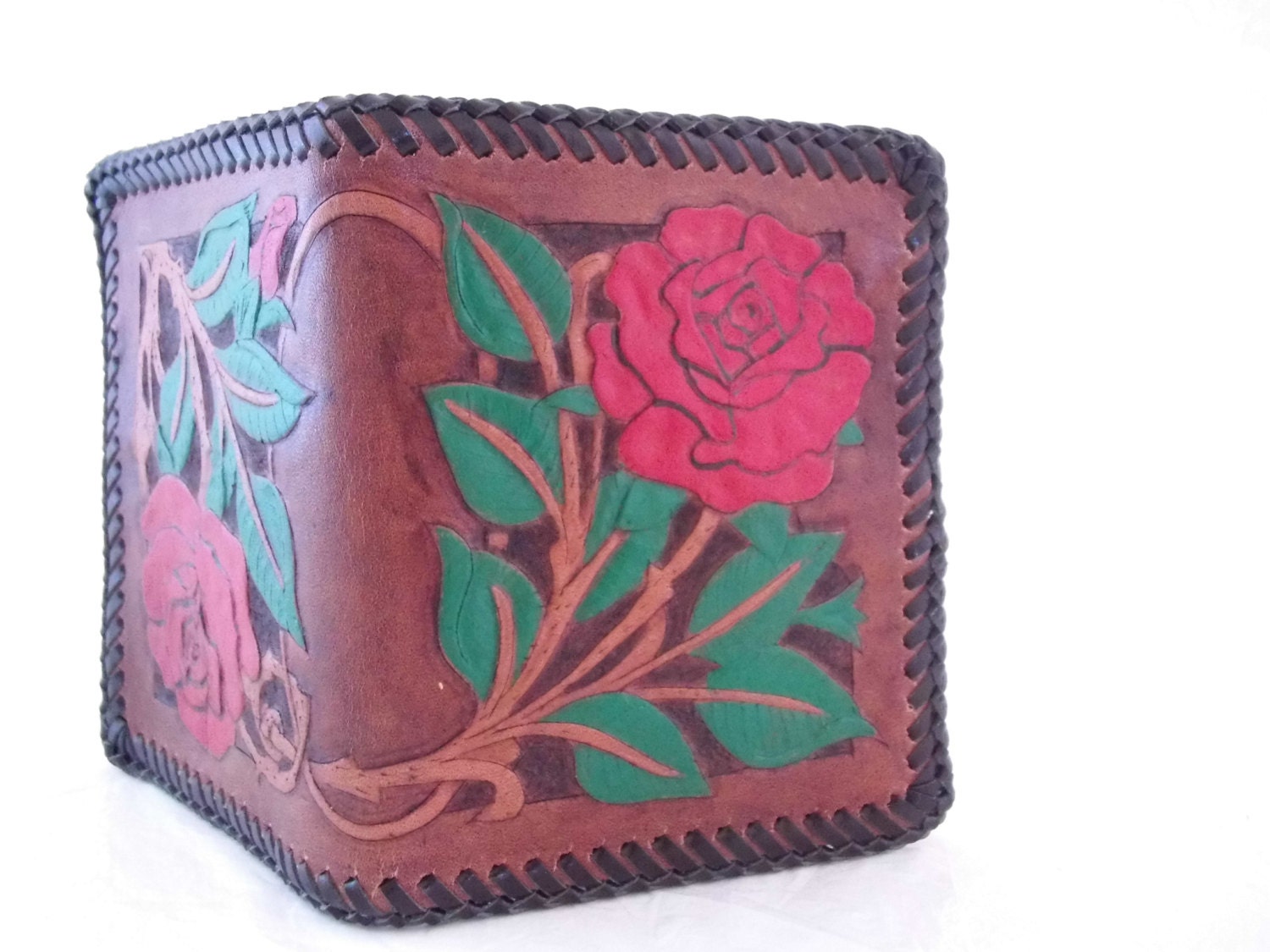 Hand Punziertes, Handbemaltes Lederportemonnaie Mit Rosenmotiv Hand Punziertes, Handbemaltes Lederportemonnaie Mit Rosenmotiv von MontanaStansLeather