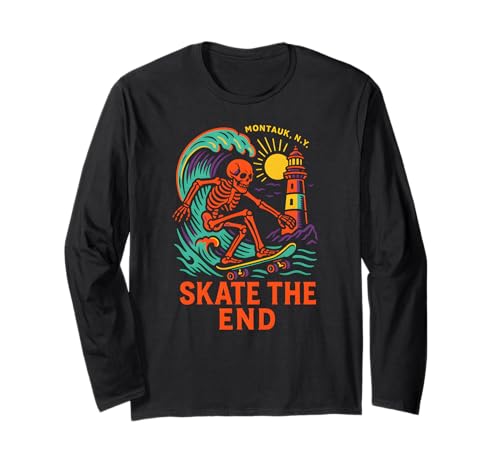 Montauk Skate The End Retro Herren Skateboarding Langarmshirt von Montauk Beach Life Surfs Up Skateboarding Style