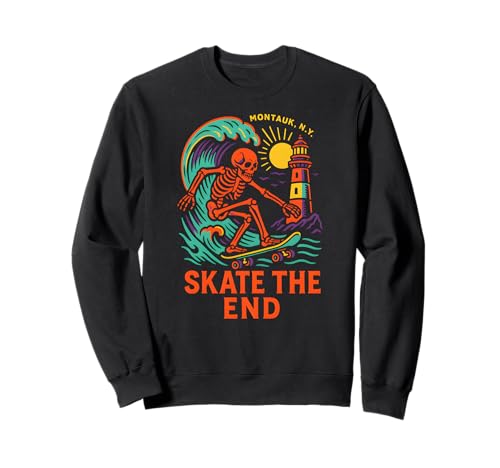 Montauk Skate The End Retro Herren Skateboarding Sweatshirt von Montauk Beach Life Surfs Up Skateboarding Style