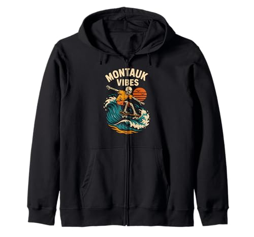 Montauk Surfing Montauk Vibes Retro Herren Strandleben Kapuzenjacke von Montauk Beach Life Surfs Up Skateboarding Style