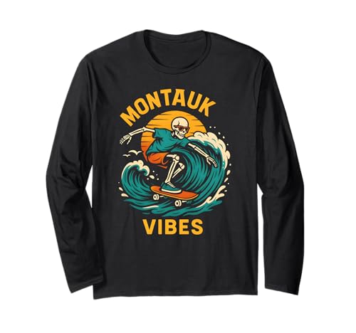Montauk Surfing Montauk Vibes Retro Herren Strandleben Langarmshirt von Montauk Beach Life Surfs Up Skateboarding Style