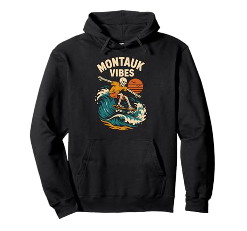 Montauk Surfing Montauk Vibes Retro Herren Strandleben Pullover Hoodie von Montauk Beach Life Surfs Up Skateboarding Style
