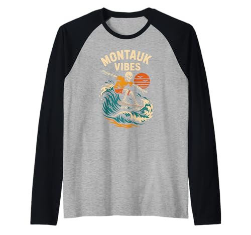 Montauk Surfing Montauk Vibes Retro Herren Strandleben Raglan Montauk Surfing Montauk Vibes Retro Herren Strandleben Raglan von Montauk Beach Life Surfs Up Skateboarding Style