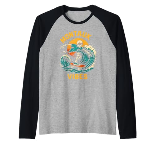 Montauk Surfing Montauk Vibes Retro Herren Strandleben Raglan Montauk Surfing Montauk Vibes Retro Herren Strandleben Raglan von Montauk Beach Life Surfs Up Skateboarding Style