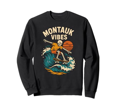 Montauk Surfing Montauk Vibes Retro Herren Strandleben Sweatshirt von Montauk Beach Life Surfs Up Skateboarding Style