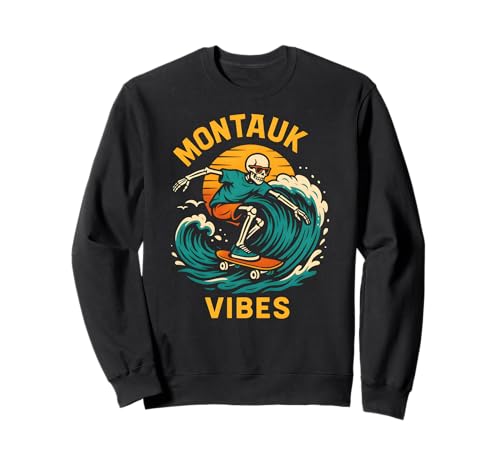 Montauk Surfing Montauk Vibes Retro Herren Strandleben Sweatshirt von Montauk Beach Life Surfs Up Skateboarding Style