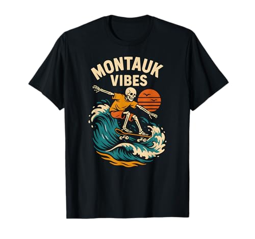 Montauk Surfing Montauk Vibes Retro Herren Strandleben T-Shirt von Montauk Beach Life Surfs Up Skateboarding Style