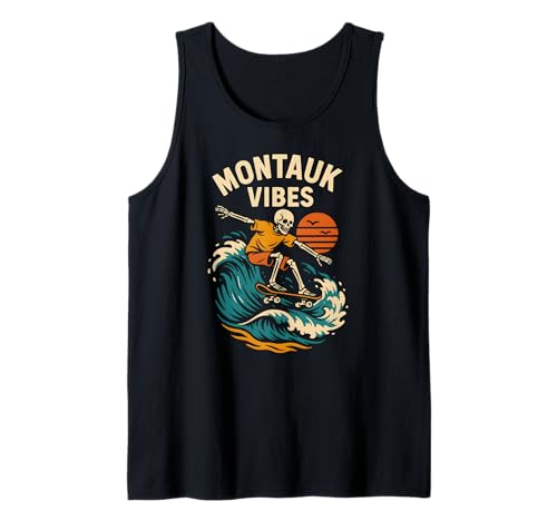 Montauk Surfing Montauk Vibes Retro Herren Strandleben Tank Top von Montauk Beach Life Surfs Up Skateboarding Style