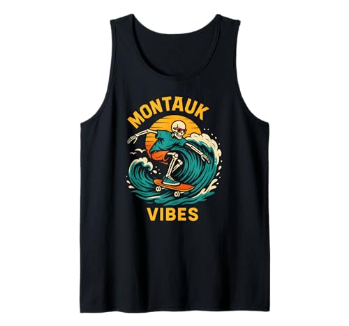 Montauk Surfing Montauk Vibes Retro Herren Strandleben Tank Top von Montauk Beach Life Surfs Up Skateboarding Style