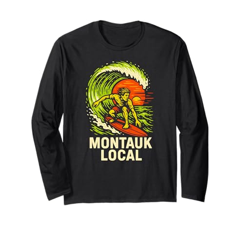 Surfen Montauk Local Vintage Herren Beach Life Langarmshirt von Montauk Beach Life Surfs Up Skateboarding Style