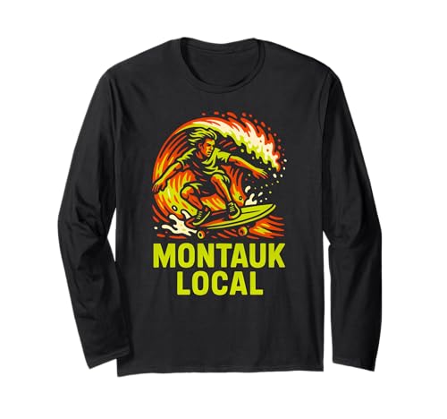 Surfen Montauk Local Vintage Herren Beach Life Langarmshirt von Montauk Beach Life Surfs Up Skateboarding Style