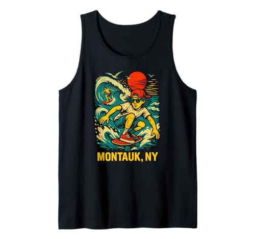 Surfer Montauk NY Vintage Herren Coastal Living Tank Top von Montauk Beach Life Surfs Up Skateboarding Style