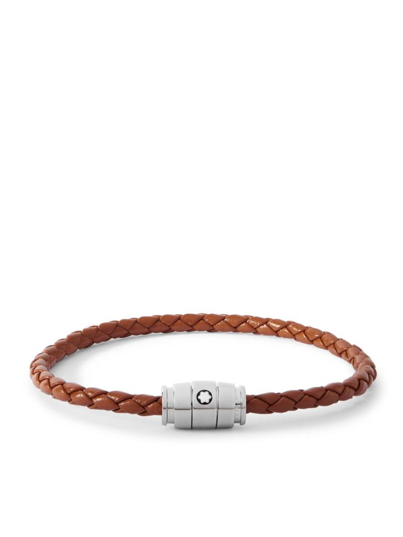 Montblanc - Meisterstück 3-Ring Stainless Steel and Woven Leather Bracelet - Men - Brown - M von Montblanc