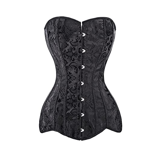 Damen Bustier Korsett - Mode Korsett Lange Torso Korsetts Billig Schwarz Weiß Korset Overbust Taille Abnehmen Blumen Bustier Frauen Plus Size Gorset,Schwarz,4XL von Montecarduo