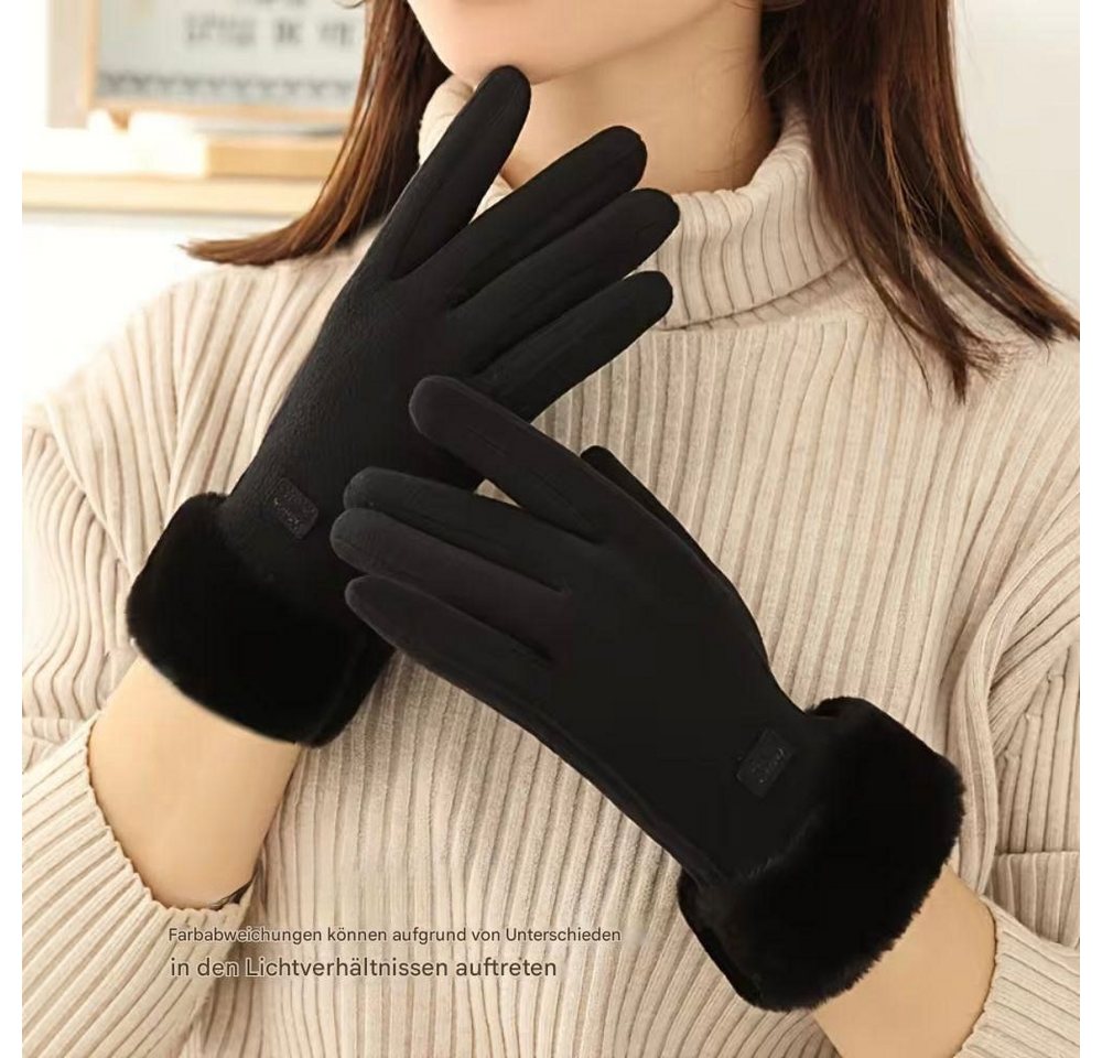 Montegoni Baumwollhandschuhe Winterwarme mit Plüsch gefütterte Damen Touchscreen Handschuhe Schwarz (1 Paar Damenhandschuhe mit Plüschfutter) Winddichte Handschuhe mit Plüschfutter, ideal für kalte Wintertage von Montegoni