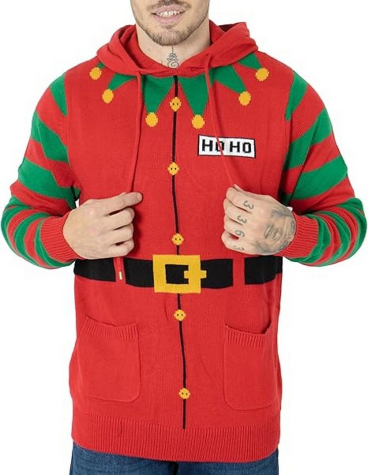 Montegoni Kapuzenpullover Herren Jungen Weihnachtspullover Kapuzenpullover Unisex Elf Hoho Zuckerstange 3D Strickpullover von Montegoni