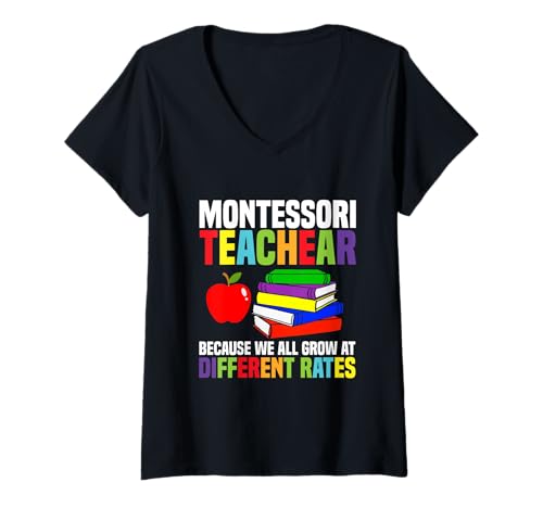 Damen Montessori-Lehrer unterrichten, Weil wir alle wachsen T-Shirt mit V-Ausschnitt Damen Montessori-Lehrer unterrichten, Weil wir alle wachsen T-Shirt mit V-Ausschnitt von Montessori Teacher Growth Education Passion