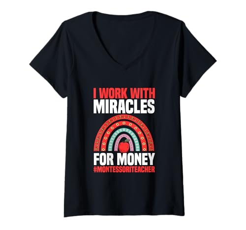 Damen Ich arbeite mit Miracles for Money Montessori-Lehrerin T-Shirt mit V-Ausschnitt Damen Ich arbeite mit Miracles for Money Montessori-Lehrerin T-Shirt mit V-Ausschnitt von Montessori Teacher Miracles Work Magic