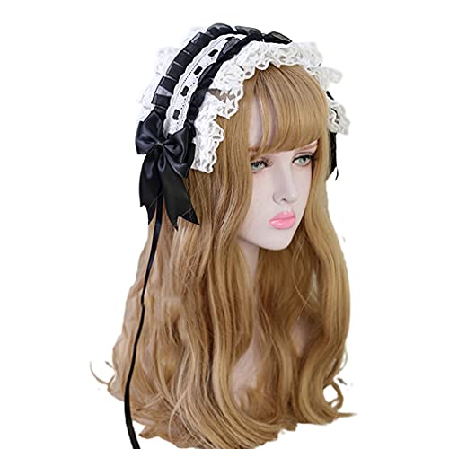 Damen Mädchen Rüschen Stirnband Süße Stern Stickerei Spitze Band Schleife Haarband mit Haarnadeln Japanische Anime Dienstmädchen Cosplay Kostüm Kopfschmuck Stern Stickerei Spitze Haarband von Montesy