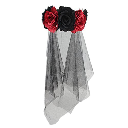 Frauen Floral Kopfschmuck Gothic Mesh Spitze Stirnbänder für Halloween Party Karneval Vintage Requisiten Halloween Schleier Stirnband Blume Stirnband von Montesy