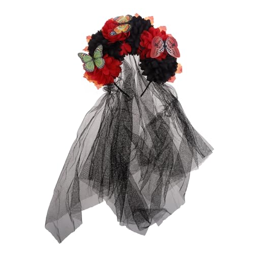 Haarband in Gothic-Blumenform für Damen, handgefertigt, dünne Haarreifen mit schwarzem Schleier, Hochzeitszubehör, Hochzeitshaarschmuck für Damen, zarter Hochzeits-Haarschmuck für Brautjungfern, von Montesy