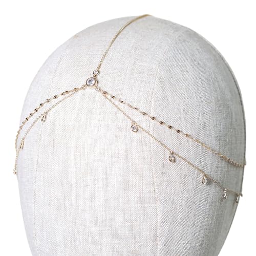 Kristall-Kopfkette mit langen Quasten, Brautschmuck, Stirnkette, modischer Kopfschmuck für Damen, Haar-Accessoire, täglicher Verlobungs-Kopfschmuck von Montesy