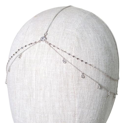 Kristall-Kopfkette mit langen Quasten, Brautschmuck, Stirnkette, modischer Kopfschmuck für Damen, Haar-Accessoire, täglicher Verlobungs-Kopfschmuck von Montesy