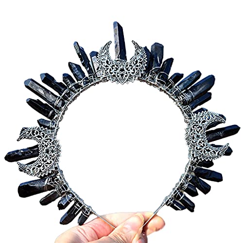 Kristall-Quarz-Schmuck-Stirnband, Retro-Stil, Metall, Mond, Hexe, Zauberer, Hochzeit, Braut, Braut, Kopfschmuck von Montesy