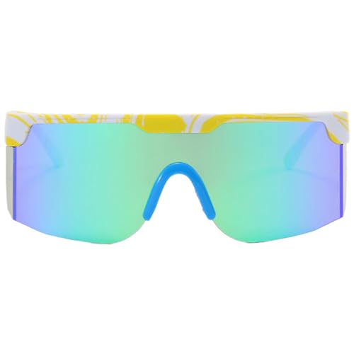 Montesy Bunte Sport-Sonnenbrille für Erwachsene, übergroße Brille, Sportbrille zum Laufen, Radfahren, Outdoor-Aktivitäten, leichte Sonnenbrille, Gelber Rahmen, Grün, F von Montesy