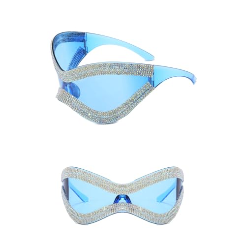 Montesy Futuristische Sonnenbrille für Mädchen, Vintage-Rahmen, Brillen, Teenager, Hiphop, Trend, Nachtclub, Party, für Erwachsene, Teenager, Y2k, futuristische Y2k Futuristische Sonnenbrille, blau von Montesy