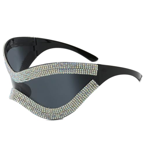 Montesy Futuristische Sonnenbrille für Mädchen, Vintage-Rahmen, Brillen, Teenager, Hiphop, Trend, Nachtclub, Party, für Erwachsene, Teenager, Y2k, futuristische Y2k Futuristische Sonnenbrille, Schwarz von Montesy