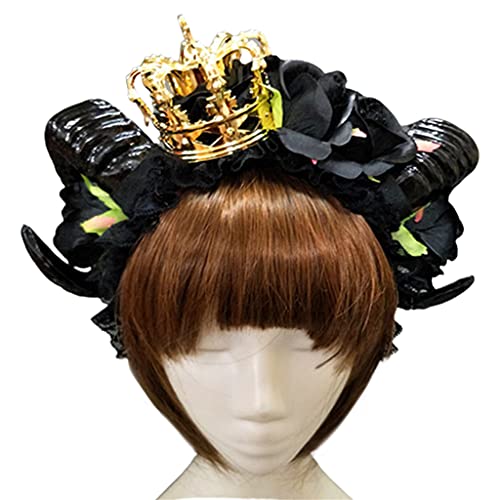 Montesy Kopfschmuck für Damen, Rose, Ochsenhorn, Kopfschmuck, Blumenschleier, Horn, Stirnband für Halloween-Party, kreative Gothic-Haar-Accessoires, Blumenschleier von Montesy