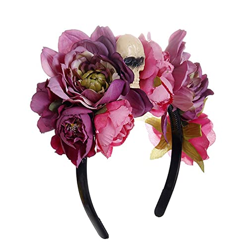 Montesy Kreativer Haarreif mit großer Blume, mit Totenkopf, Halloween-Kopfschmuck, dekoratives Haar-Accessoire für Festivals, Haarreifen von Montesy
