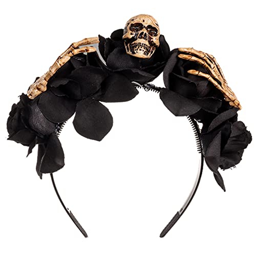 Montesy Totenkopf-Stirnband, Tag der Toten, Haarreif, Rosenblume, Halloween-Tiaras, Blumen-Stirnband, Tag der Toten, Stirnbänder für Kinder von Montesy
