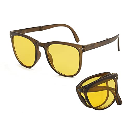 Montesy Tragbare Sonnenbrille, gefaltete Sonnenbrille, leicht, faltbar, für Damen, modische Sonnenbrille, kleiner Rahmen, rund, gefaltete Sonnenbrille, B von Montesy