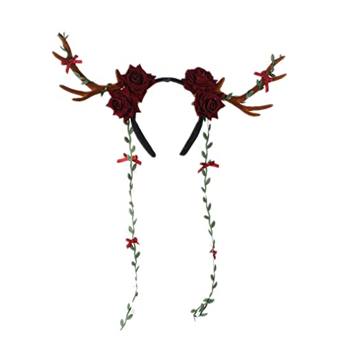 Niedlicher Weihnachts-Haarreif in Hirschhorn-Blumenform, Make-up-Stirnband für Festival, Party, Aufführung, Haarschmuck, Weihnachts-Stirnbänder für Frauen, Rentier-Horn-Form, Weihnachts-Stirnbänder von Montesy