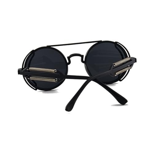 Polarisierte Sonnenbrille mit Rahmen, Vintage, Steampunk, runde Gläser, farbige Gläser, Outdoor-Brille für Männer und Frauen, Vintage-Sonnenbrille, Schwarzer Rahmen, graue Folie von Montesy