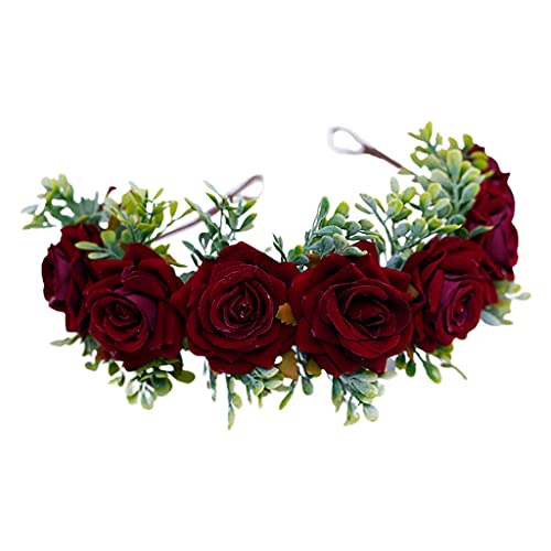 Verstellbares, handgefertigtes Rosenkranz-Stirnband mit Band für Hochzeit, Festival, Reisen, Foto-Requisiten, Blumenkranz, Stirnband für Mädchen und Frauen von Montesy